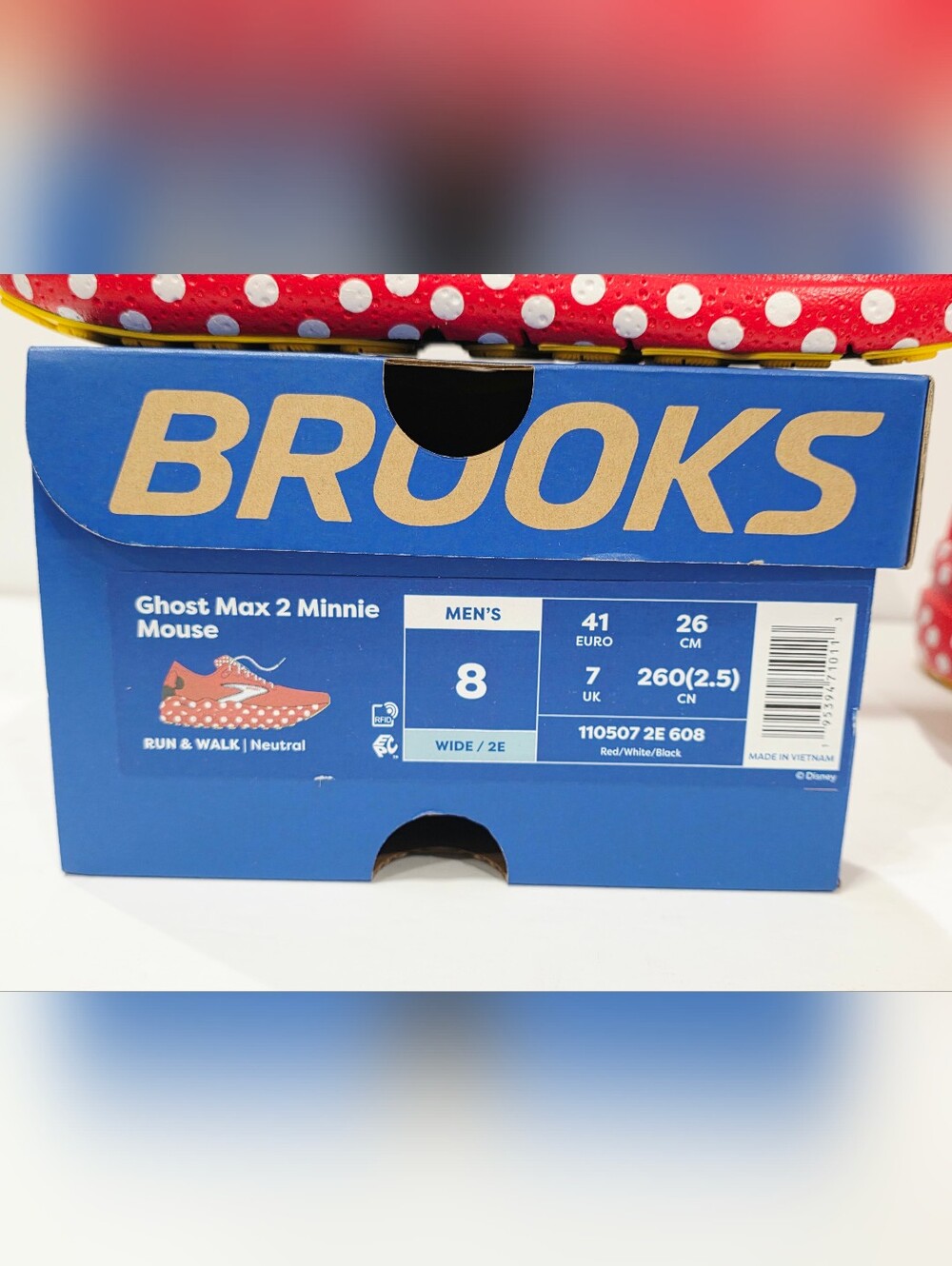 Brooks Ghost Max 2 MINNIE MOUSE RunDisney 2025 Red Polka Dot Men’s 8 Wide 2E New - Picture 2 of 16